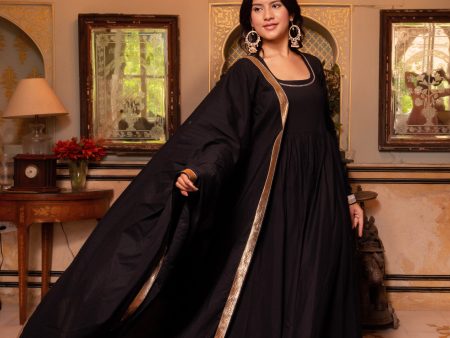 Pomcha Jaipur Gaurangi Aarya Black Cotton Anarkali Set on Sale