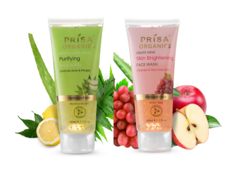 Prisa Organics Neem & Aloevera Purifiying Face Wash & Grapes Wine Skin Brightening Face Wash Combo Supply