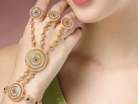 NVR Women s Gold-Plated CZ Stone-Studded Handcrafted Ring Bracelet For Sale