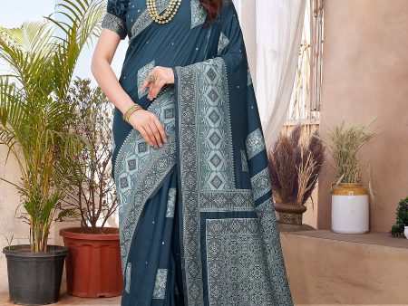 NOZ2TOZ Women Wedding Wear Zari Weaving Paithani Silk Saree with Unstitched Blouse - Navy Blue Discount