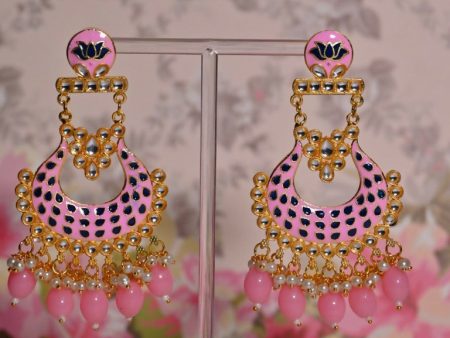 Pink Chandbali Gold-Plated Drop & Dangler Earrings For Women & Girls By House of Ree For Sale