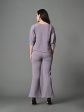 Myshka Lavender Solid Boat Neck Casual Top With Trousers Co-ord set Fashion