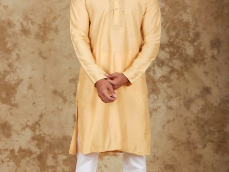 Bluesaanchi Men s Handloom Embroidered Bisque Kurta Set Discount