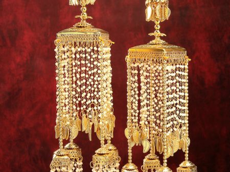 NVR Women s Pack Of 2 Gold Plated & White Pearl Beaded Bridal Heavy Kaleera Sets Hot on Sale