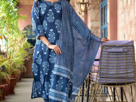 Indian Fashion Women Blue Embroidery Viscose Rayon Kurta, Pant And Dupatta Set For Sale