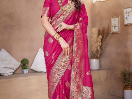 NOZ2TOZ Women Wedding Wear Zari Weaving Paithani Silk Saree with Unstitched Blouse - Pink Fashion