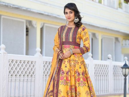 Partywear Designer Yellow Dola Silk Anarkali suit with Dupatta - Suzen Online Sale