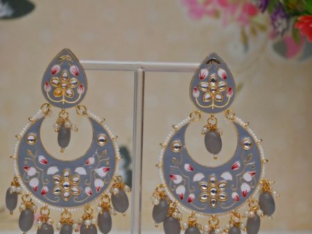 Grey Gold Plated Brass & Pearl Dangle Women Earrings| Hand Painted Meenakari Chandbali Traditional Ethnic Wear Earrings By House of Ree Online