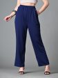 Myshka Women s Solid Ribbed High-Rise Wide Leg Casual Trousers in Navy Blue Color Discount