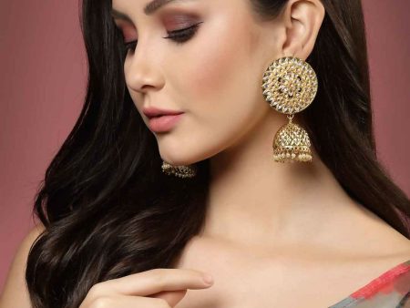 Golden Gold Plated Circular Shaped Brass Jhumka Earrings For Women And Girls By House of Ree Fashion