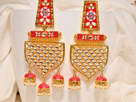 Red Traditional Gold-Plated Meenakari Jhumka Jhumki Earrings Indian Jewellery For Women Girls By House of Ree For Discount