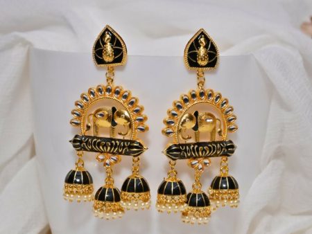 Black Traditional Gold-Plated Elephant Design Kundan Jhumka Jhumki Earrings Indian Jewellery For Women & Girls By House of Ree Supply