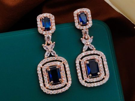 Blue American Diamond Party Earrings By House of Ree Hot on Sale