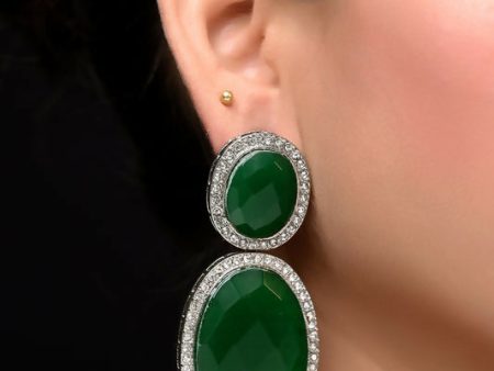 Green Smart Dangler Earrings With Rhino Stone Border| Earring For Women And Girls By House of Ree Online