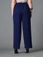 Myshka Women s Solid Ribbed High-Rise Wide Leg Casual Trousers in Navy Blue Color Discount