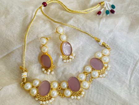 Light Pink Druzzy Stone Necklace Set By House of Ree For Cheap