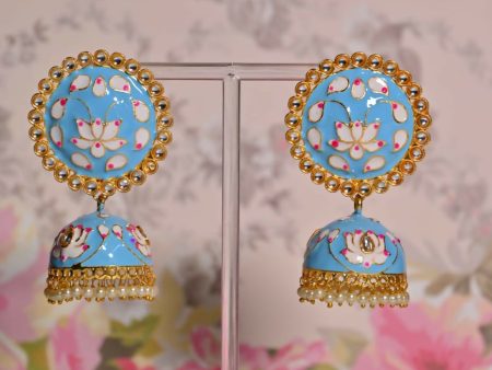 Sky Blue Round Shape Ethnic Meenakari Jhumki Earrings By House of Ree Discount