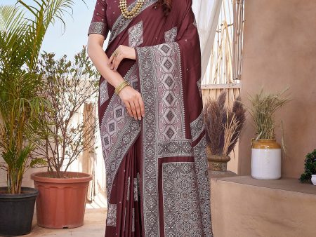 NOZ2TOZ Women Wedding Wear Zari Weaving Paithani Silk Saree with Unstitched Blouse - Coffee Online