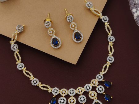 Royal Blue Partywear American Diamond Gold Plated Necklace Set By House of Ree Hot on Sale