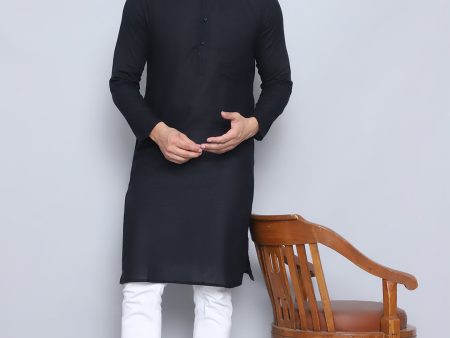 Even Apparels Men s Pure Cotton Black Kurta Hot on Sale