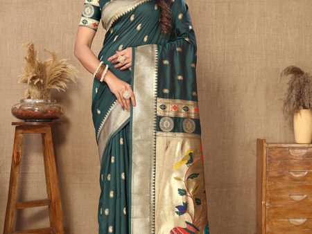 Lorenvalley Fashion Green Soft Paithani Silk Woven Design Rich Zari Meenakari Weaving Saree Fashion