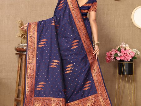 Lorenvalley Fashion Blue Soft Silk Copper Zari weaving Design Saree on Sale