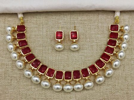 Red Stone Necklace With Pearls By House of Ree Online