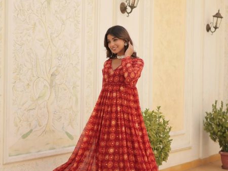 Aastha Fashion Red Faux Georgette Printed Gown With Pant Online Sale