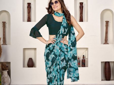 NOZ2TOZ Women Casual Wear Printed Weight Less Saree with Unstitched Blouse - Petrol Green Online Hot Sale