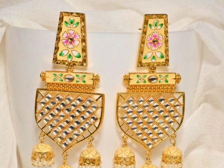 Beige Traditional Gold-Plated Meenakari Jhumka Jhumki Earrings Indian Jewellery For Women Girls By House of Ree For Cheap