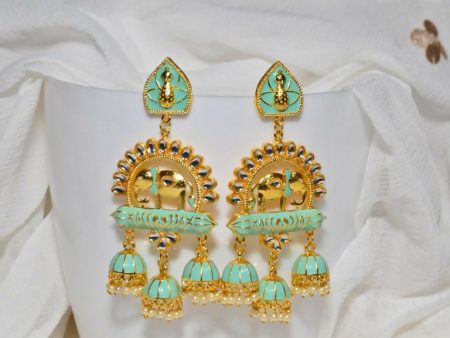 Green Traditional Gold-Plated Elephant Design Kundan Jhumka Jhumki Earrings Indian Jewellery For Women & Girls By House of Ree Sale