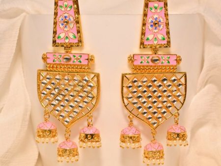 Pink Traditional Gold-Plated Meenakari Jhumka Jhumki Earrings Indian Jewellery For Women Girls By House of Ree Online now