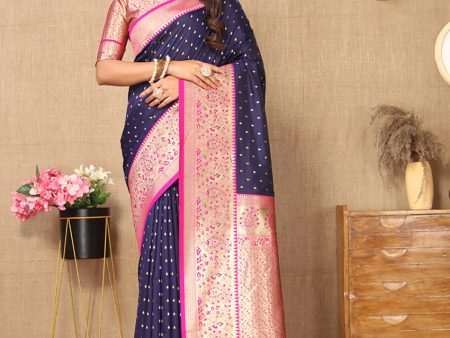 Lorenvalley Fashion Blue Soft Silk weaving Design Rich Zari Weaving Saree Online Hot Sale