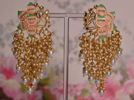 Partywear Ethnic Orange Lotus Earrings By House of Ree Discount