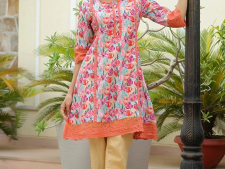 Vaasva Women Lemon Embroidered Printed Kurta Set With Laced Solid Pants Online now