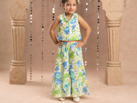 Lil Drama Jaipur Print Stylish Top with Pant Co-ordinate Set for Girls - Green Online