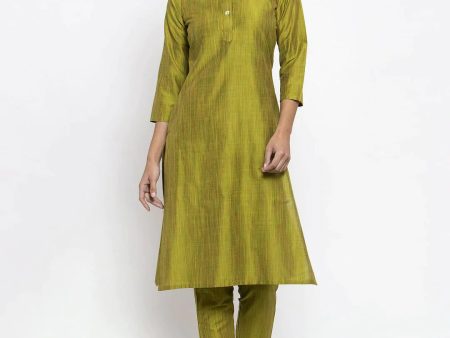 Women Green Self-Striped Kurta With Trousers - Rasiya Sale