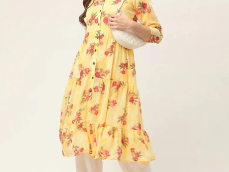 Women Georgette Floral Printed Kurtas Yellow - Rasiya Online now