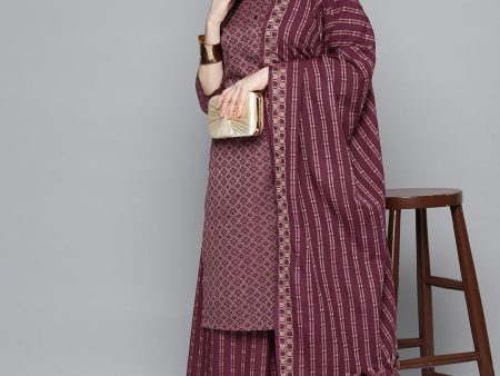 Woven Design Kurta, Pallazos And Dupatta Set Purple - Rasiya For Sale