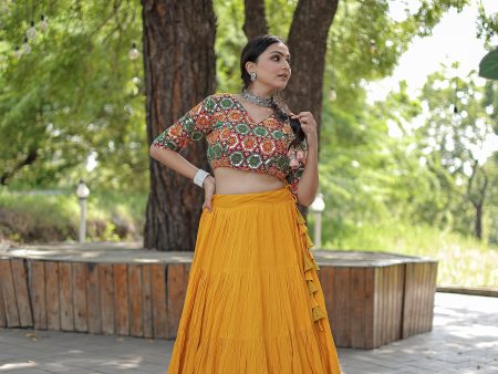 Lorenvalley Yellow Premium Rayon Lehenga with Georgette Embroidered Traditional Thread work Choli Online Sale