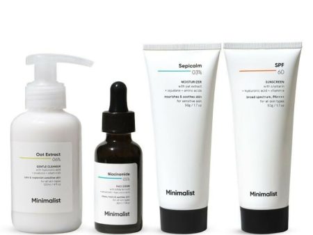 Minimalist Daily Skincare Routine For Sensitive Skin & Damaged Barrier CSMS (Cleanser, Serum, Moisturizer, Sunscreen) Combo Hot on Sale