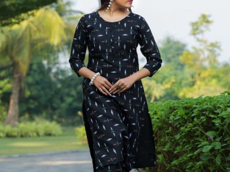 Malishka Women s Black Cotton Blend Digital Print Kurta Set Online Sale