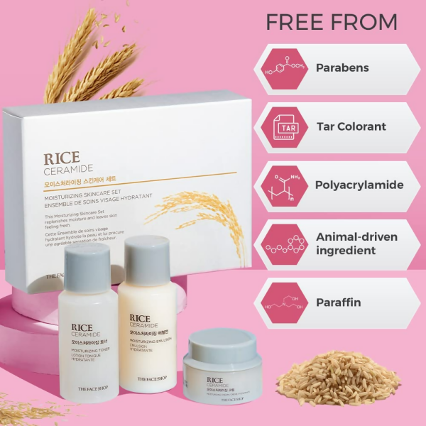 The Face Shop Rice & Ceramide Moisturizing Skincare Set Kit Hot on Sale