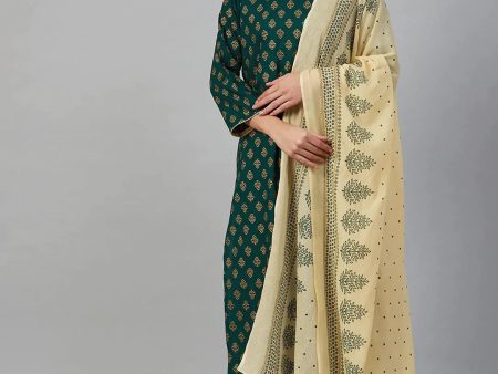 Women Green & Golden Printed Kurta With Palazzos & Dupatta - Rasiya Cheap