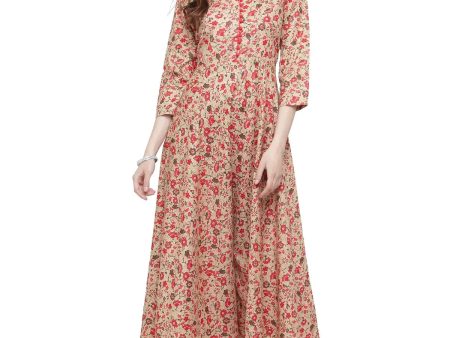 Women Red & Beige Printed A-Line Kurta - Rasiya For Cheap