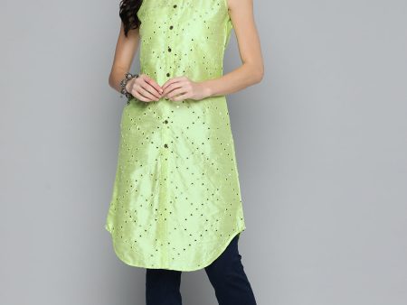 Women Geometric Embroidered Mirror Work Kurta Pista - Rasiya on Sale