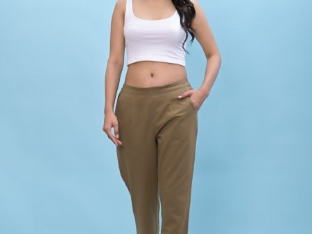 Juniper Women s Brown Solid Cotton Pants with Partially Elasticated Waistband and Two Side Pockets Online Hot Sale