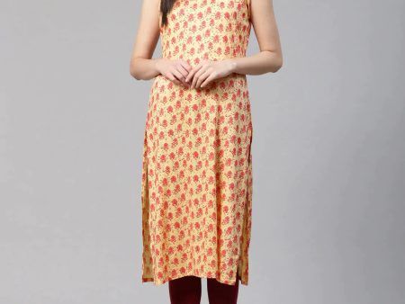 Women Yellow Printed Straight Kurta - Rasiya Fashion