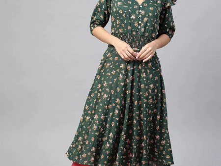 Women Green & Pink Floral Printed Floral Anarkali Kurta - Rasiya Hot on Sale