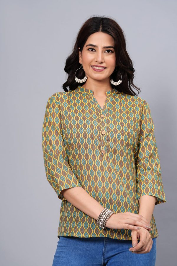 Women Elegant Printed Cotton Top - Rasiya For Sale